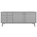 Modern Gray Entryway Console Table With Drawers Cabinet Doors Round Knobs Wooden Legs 3d model