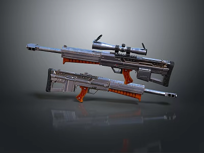 Two Tactical Sniper Rifles With Metallic Finish Orange Accents And Sniper Scopes 3d model