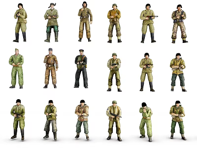 Diverse Game and Movie Military Characters in Different Combat Outfits and Poses 3d model