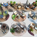 Stylish Outdoor Table Setup With Wicker Chairs Sofas And Green Plants In Patio