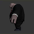 Cartoon Man in Black Suit With Red Tie Large Arms and Smiling Face
