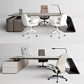 Modern Office Desk Setup With White Chairs Computer Monitor And Drawer Cabinet