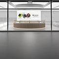 Modern Watch Showroom Interior With Circular Display Counter And Product Screens