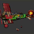 Red Biplane Model With Gold Green Accents For Cosmic Aerospace