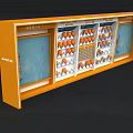 Multi layered Retail Display Shelves With Categorized Orange Products And Labels 3d model