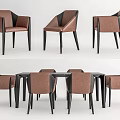 Modern Dining Table Set With Brown Leather Chairs And Black Legs 3d model