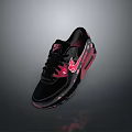 Black And Red Sports Sneakers With Flame Pattern Air Cushion And Rubber Sole