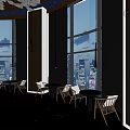 Elegant Hotel Lobby With Curved Bar High Stools Leaf Shaped Ceiling Decor And City View