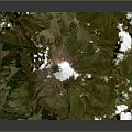 Detailed 3D Terrain Model Showcasing Volcanic Mountain Peak With Snow Covered Summit And Green Vegetation