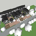 Traditional Homestay Building With Thatched Pavilion Classic Roof And Courtyard Landscape