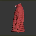 Stylish Red Puffer Jacket With Vertical Stripes And Stand Collar Design