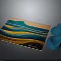 Modern Wavy Pattern Area Rug With Blue Yellow Design And Decorative Objects