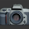 Retro Digital Camera with Large Lens and Blue White Design in Digital Products