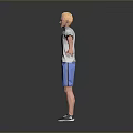 3D Character In Gray T Shirt Blue Shorts Sports Shoes Standing With Arms Outstretched