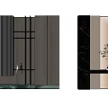 Modern Decorative Cabinet With Wooden Panels Marble Accents And Soft Lighting