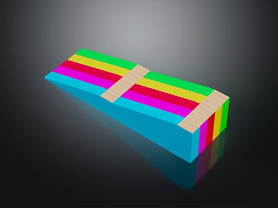 Colorful Striped Wooden Bench With Multicolor Layers And Cross Accent Details 3d model