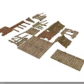Wooden Building Model Components Including Planks Panels And Rooftop Parts