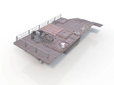 Industrial Metal Platform Structure With Railing Grated Surface And Mechanical Components 3d model