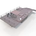 Industrial Metal Platform Structure With Railing Grated Surface And Mechanical Components