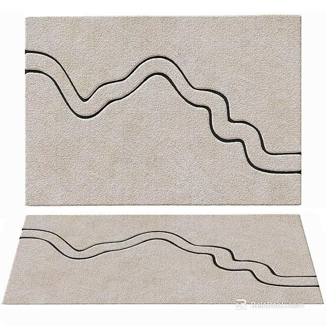 Stylish Square Rug With Beige Background And Black Wavy Lines Design 3d model 