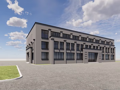Modern Office Building Exterior With Large Glass Windows Symmetric Structure And Open Area 3d model