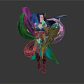 3D Fantasy Female Character With Dynamic Long Black Hair And Blue Brown Outfit