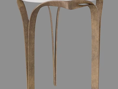 Elegant Side Table With Curved Brass Metal Legs And White Smooth Top 3d model