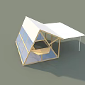 Modern Wooden House With Triangular Roof Large Glass Windows And Extended Awning