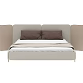 Modern Double Bed With Upholstered Headboard Side Panels And Brown Pillows 3d model