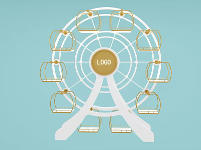 Modern Display Shelves With Golden Accents And LOGO On Light Blue Background 3d model