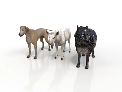 Realistic Animal Sculptures Featuring Dog Sheep And Wolf Carved Figurines 3d model
