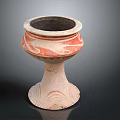 Handcrafted Ceramic Sculpture with Red and White Decorative Patterns and Wavy Base Design 3d model