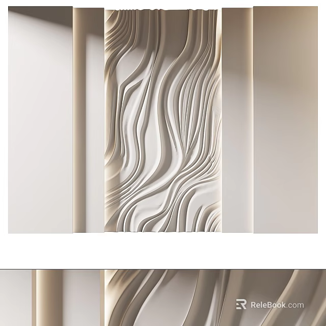 Modern Background Wall with Wavy 3D Texture and Cream White Finish 3d model 
