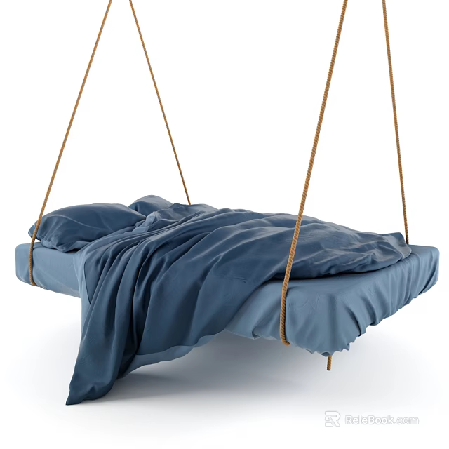 Modern Hammock With Cozy Blue Sheets Pillows And Natural Hanging Ropes Design 3d model 