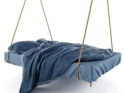 Modern Hammock With Cozy Blue Sheets Pillows And Natural Hanging Ropes Design 3d model