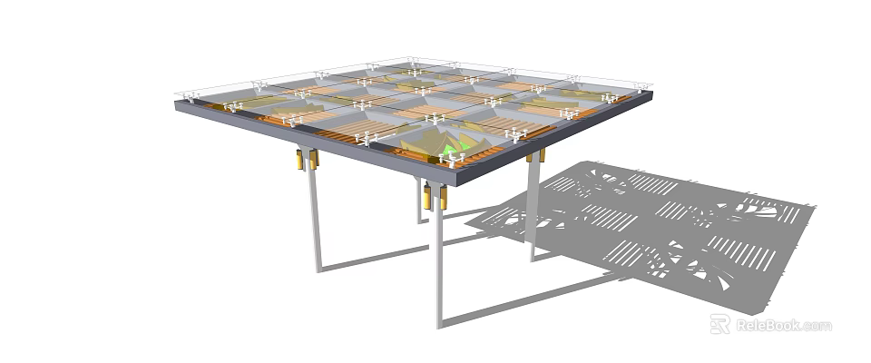 Modern Pergola with Metal Frame Transparent Grid Top and Perforated Design 3d model 