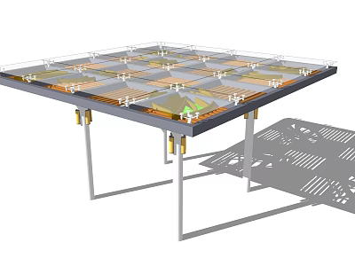 Modern Pergola with Metal Frame Transparent Grid Top and Perforated Design 3d model