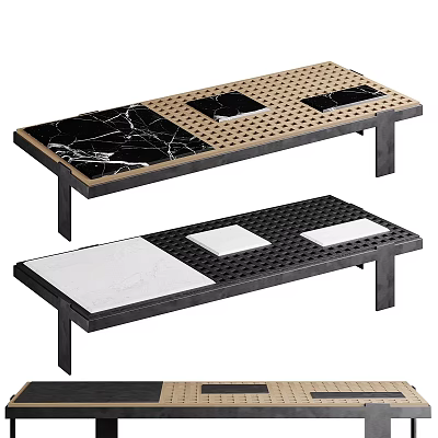 Modern Coffee Table With Marble Grid Textured Surface And Black Metal Legs 3d model
