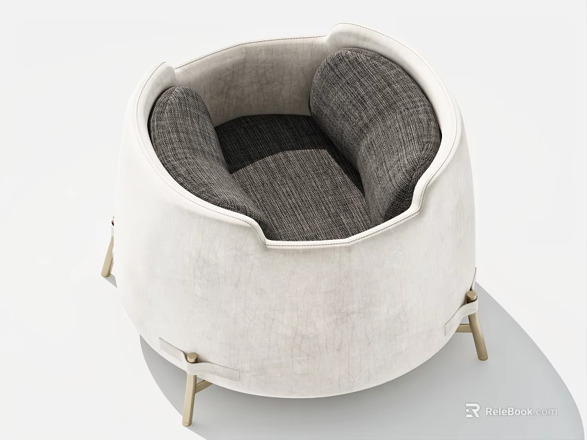 Comfortable Modern Round Upholstered Pet Bed With Gray Cushion And Wooden Legs 3d model 