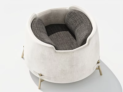 Comfortable Modern Round Upholstered Pet Bed With Gray Cushion And Wooden Legs 3d model