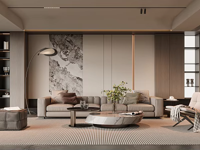 Modern Living Room Interior With Sofa Coffee Table Area Rug Floor Lamp And Decorative Painting 3d model