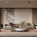 Modern Living Room Interior With Sofa Coffee Table Area Rug Floor Lamp And Decorative Painting