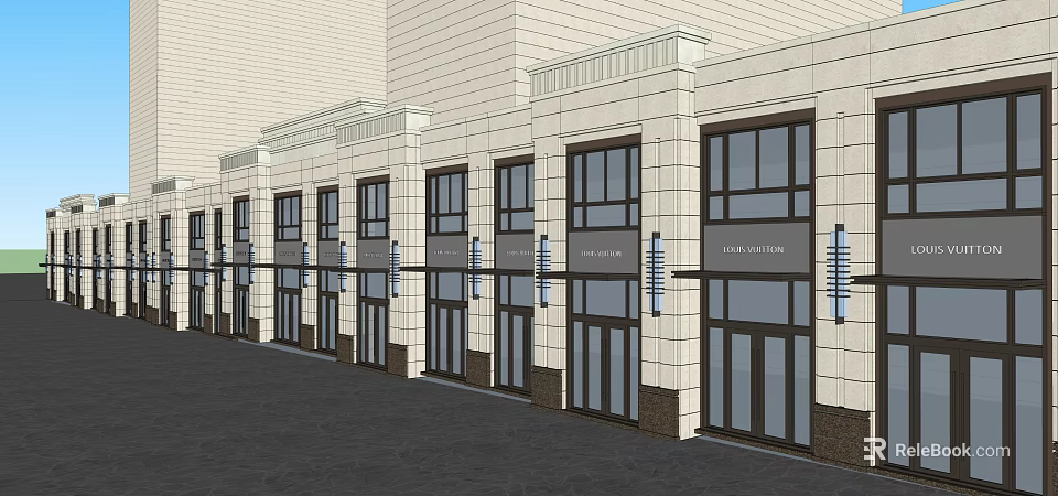 Commercial Street Row Of Stores Light Exterior Large Windows And Doors 3d model 