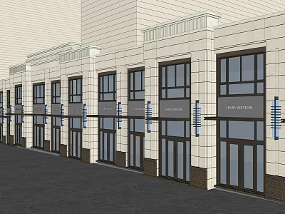 Commercial Street Row Of Stores Light Exterior Large Windows And Doors 3d model