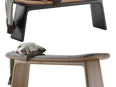Elegant Sofa Bench With Wooden Frame Soft Fabric Cushion And Tassel Blanket 3d model
