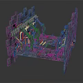 Cartoon Style Castle Ruins With Broken Walls And 3D Modeled Towers On Dark Background