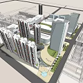 Modern Commercial Street With Geometric Roof Structure Glass Facades And Busy Pedestrians
