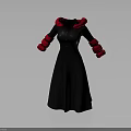 Stylish Black Long Coat With Red Fur Collar And Cuffs Decorative Buttons Design