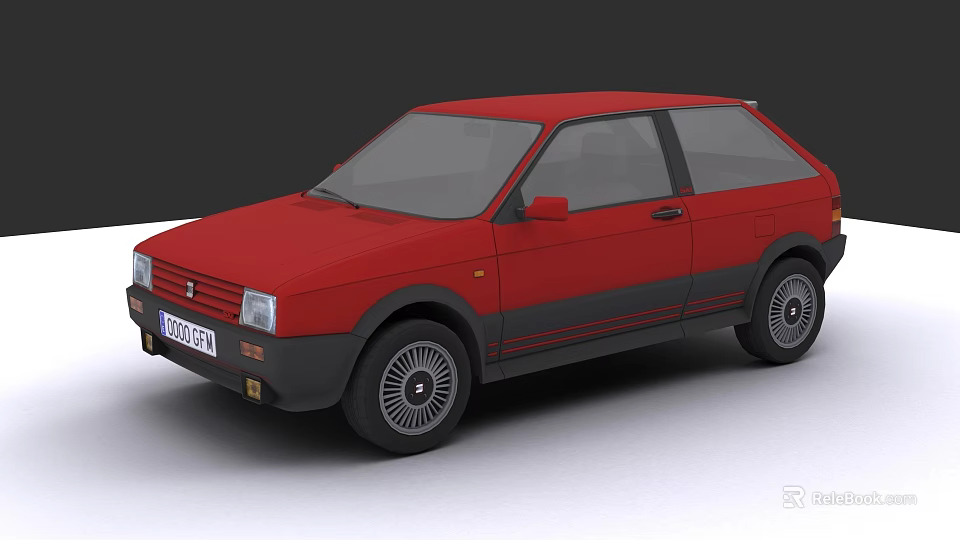 Red Vintage Two Door Hatchback Car With Black Accents And Classic Design 3d model 