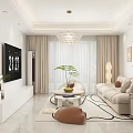 Modern Minimalist Living And Dining Room Interior With Beige Sofa Coffee Table And Wine Cabinet